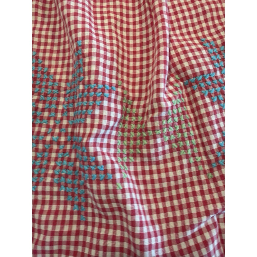 Vintage Hand Made Half Apron With Embroidery Red and White Check - Picture 6 of 9
